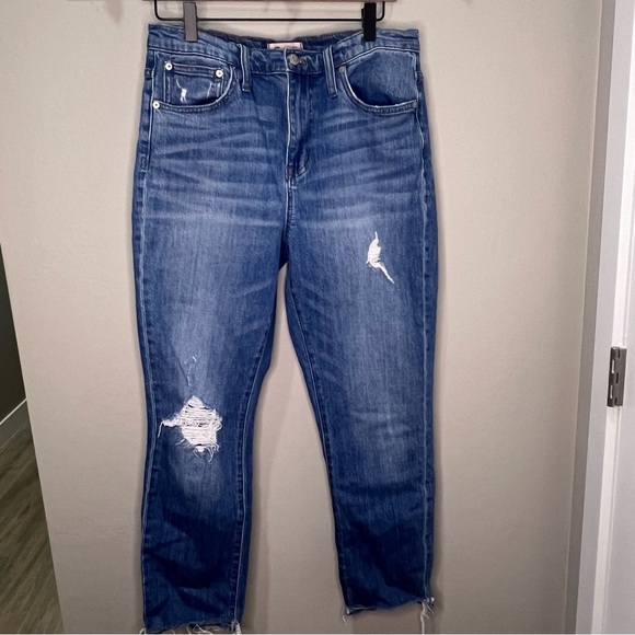 Madewell Jeans The High Rise Slim Boy Distressed Fray Hem Boyfriend Trend Casual - Picture 1 of 12